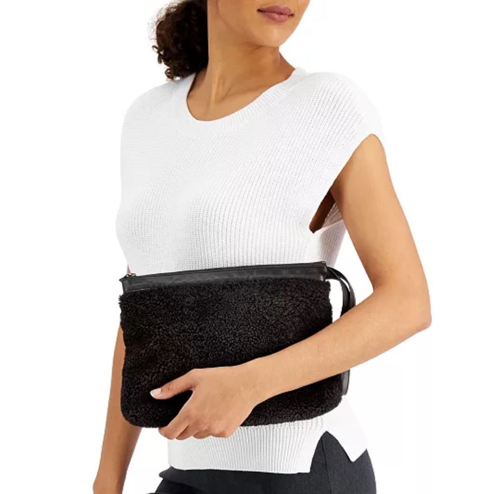 ViaVeneto Delilah Curly Lambskin Shearling Large Pouch/Wristlet-Black